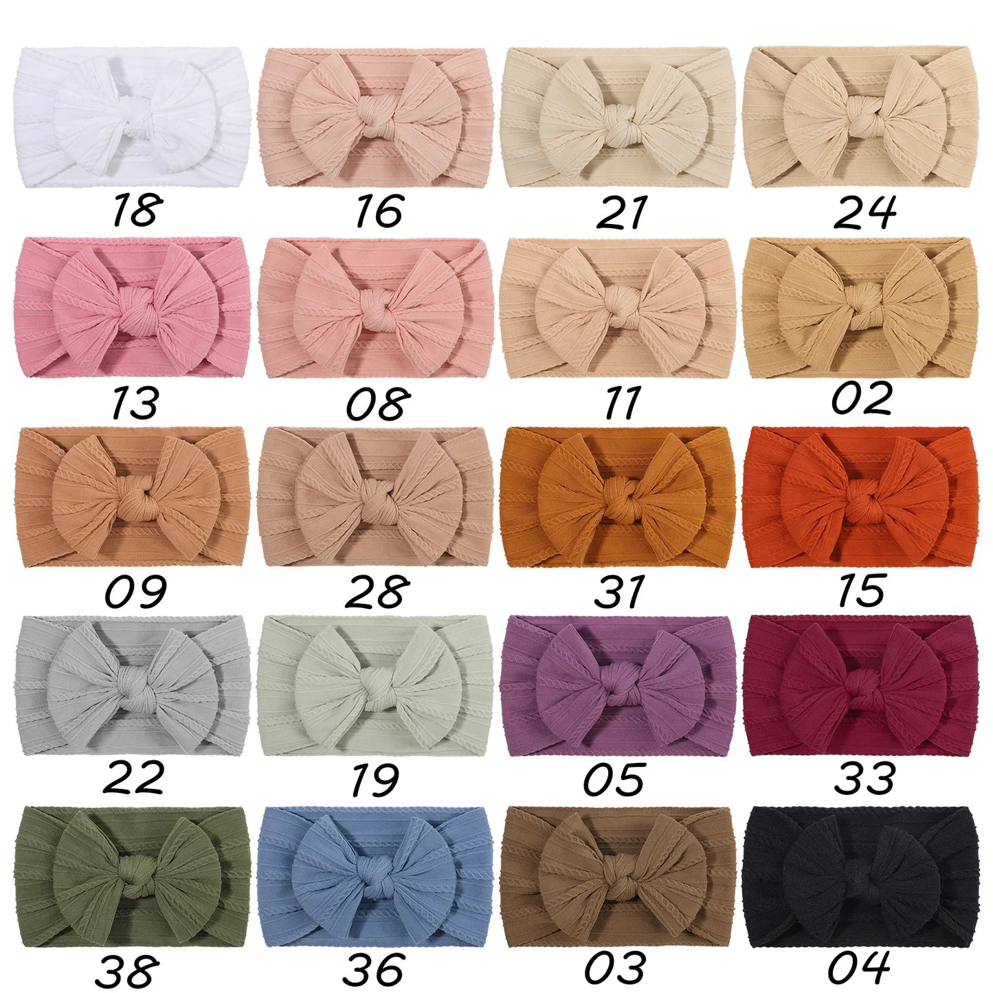 48-Color Soft Nylon Baby Headbands for Girls - Elastic Knit Turban Bows Hair Accessories for Newborns