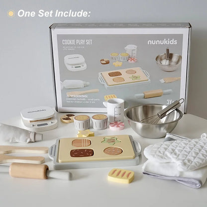 Wooden Cookie Baking Play Set for Kids - Imaginative Role Play Kitchen Toy for Boys and Girls