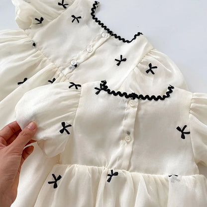 Summer Sisters Infant Bow Puff Sleeve Dress - Breathable Newborn Romper for Girls, Perfect for Summer Gifts