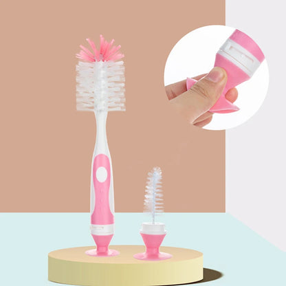 Dual-Function Nylon Baby Bottle and Nipple Cleaning Brush Set with Suction Stand