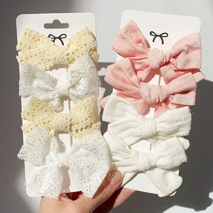 Adorable Girls' Cute Print Hairpins Set - 4/5 Pcs Sweet Cotton Bow Clips for Kids Hair Accessories, Perfect Gift & Wholesale