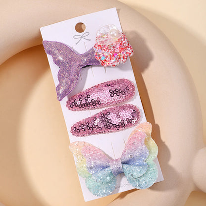 4-Piece Set of Sequin Fish Tail and Butterfly Hairpins for Girls - Kids' Barrettes and Hair Clips, Perfect Baby Accessories and Gift