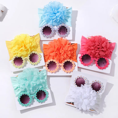 Adorable Handmade Flower Headband and Daisy Round Glasses Gift Set for Baby Girls and Toddlers