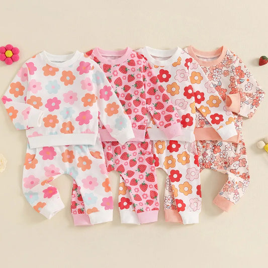 Toddler Girls' Floral Print Autumn Outfit Set with Long Sleeve Sweatshirt and Pants - 2-Piece Clothing Ensemble