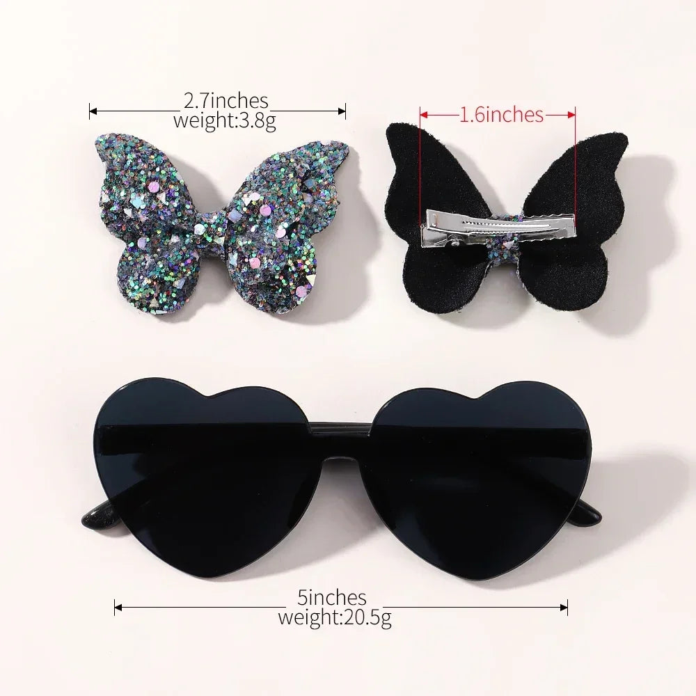 Sparkling Butterfly Hair Clip and Sunglasses Set for Stylish Girls - Cute Accessories for Kids Aged 4-6 Years