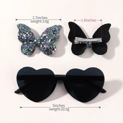 Sparkling Butterfly Hair Clip and Sunglasses Set for Stylish Girls - Cute Accessories for Kids Aged 4-6 Years