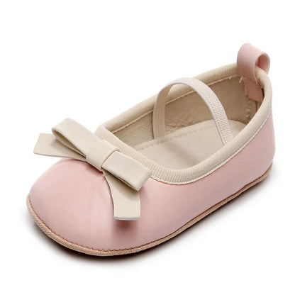 Adorable Newborn Baby Girl PU Leather Flats with Bow – Lightweight First Walker Crib Shoes for Infants