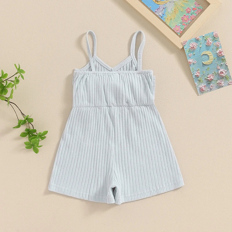 Adorable Summer Sleeveless Ribbed Romper with Big Bow for Baby Girls