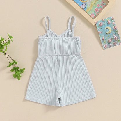 Adorable Summer Sleeveless Ribbed Romper with Big Bow for Baby Girls