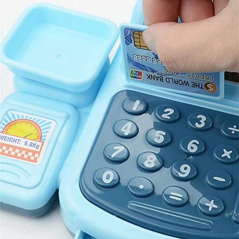Kids Mini Cash Register Playset with Scanner - Montessori Supermarket Game for Girls and Boys, Interactive Toy with Lights and Sounds, Perfect Birthday Gift for Ages 3-12