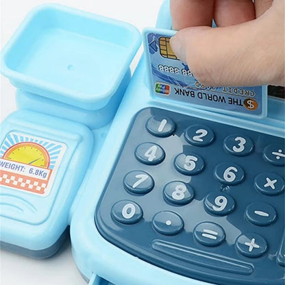 Kids Mini Cash Register Playset with Scanner - Montessori Supermarket Game for Girls and Boys, Interactive Toy with Lights and Sounds, Perfect Birthday Gift for Ages 3-12