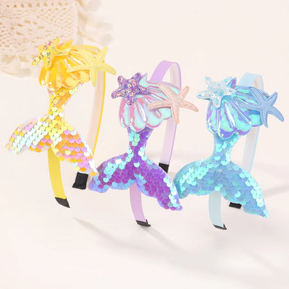 Rainbow Mermaid Sequin Headbands for Baby Girls - Handmade Kids Hair Accessories with Pearls