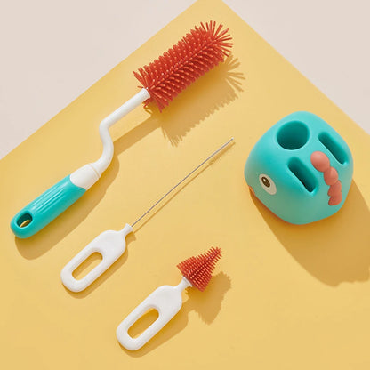 Silicone Bottle Cleaning Brush Baby Pacifier Straw Scrubber Small Brush 360 Degree Glass Cup Washing Kitchen Cleaning Tool Set