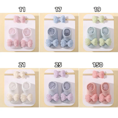 Adorable Baby Socks and Flower Headband Set - 2pcs Candy Color Bow Accessories for Newborns