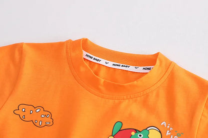 2023 Toddler Boys Cartoon Plane Summer Outfit Set - Short Sleeve T-shirt and Denim Shorts