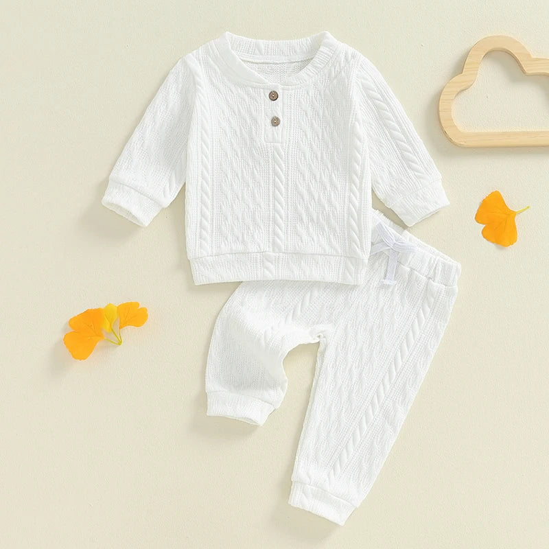 Unisex Toddler Autumn Knitwear Set - Long Sleeve Sweater and Elastic Waist Pants for Baby (2-Piece Cotton Outfit)