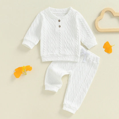 Unisex Toddler Autumn Knitwear Set - Long Sleeve Sweater and Elastic Waist Pants for Baby (2-Piece Cotton Outfit)