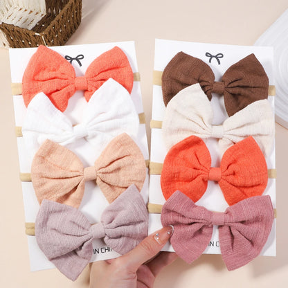 4-Pack Solid Cotton Baby Bows Headbands for Girls - Cute Elastic Nylon Hair Accessories for Newborns and Toddlers