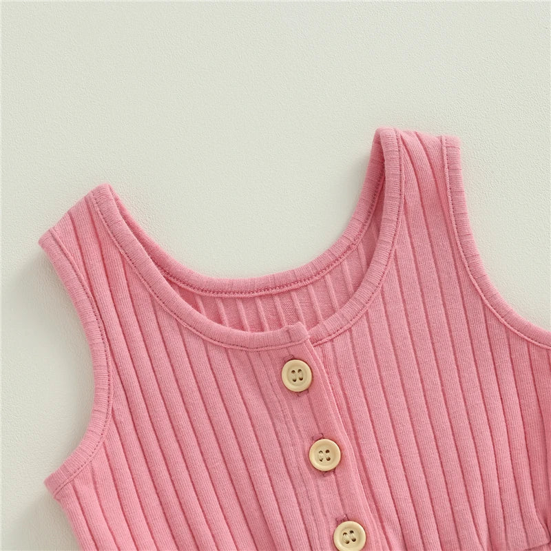Toddler Summer Solid Color Ribbed Sleeveless Jumpsuit Playsuit for Baby Girls and Boys