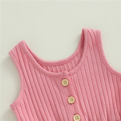 Toddler Summer Solid Color Ribbed Sleeveless Jumpsuit Playsuit for Baby Girls and Boys