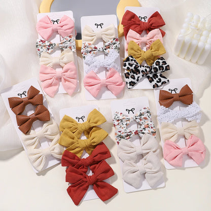 Set of 4 Handmade Muslin Hair Clips for Baby Girls - Floral Print Cotton Linen Barrettes