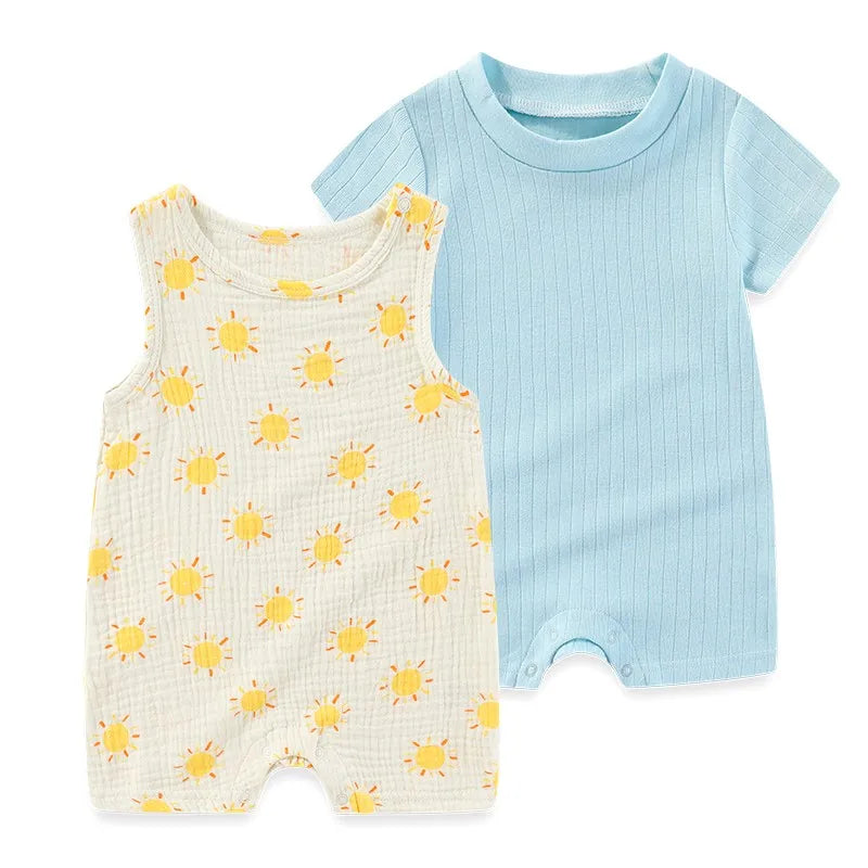 Adorable 2-Piece Summer Outfit for Newborns - Cute Cartoon Print Rompers for Boys and Girls (0-12M)