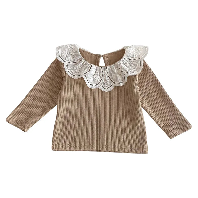 Autumn Ruffle Collar Long Sleeve T-Shirt for Newborn Girls - Cute Cotton Top for 0-2 Years