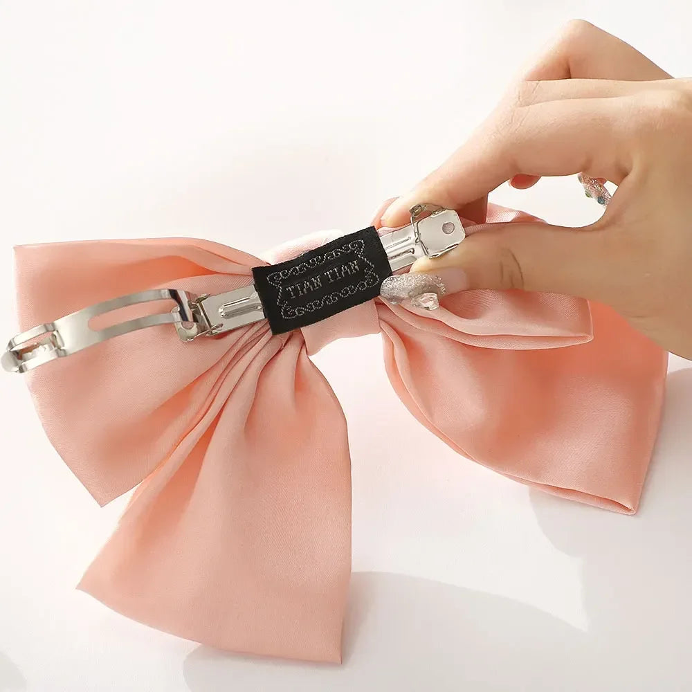 2Pcs Y2K Inspired Satin Bow Hair Clips for Women - Chic Ponytail Barrettes and Sweet Girl Hair Accessories