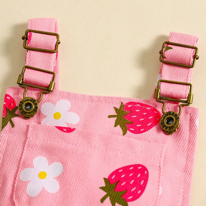 Summer Floral Denim Overalls for Girls - Casual Suspender Shorts for Kids