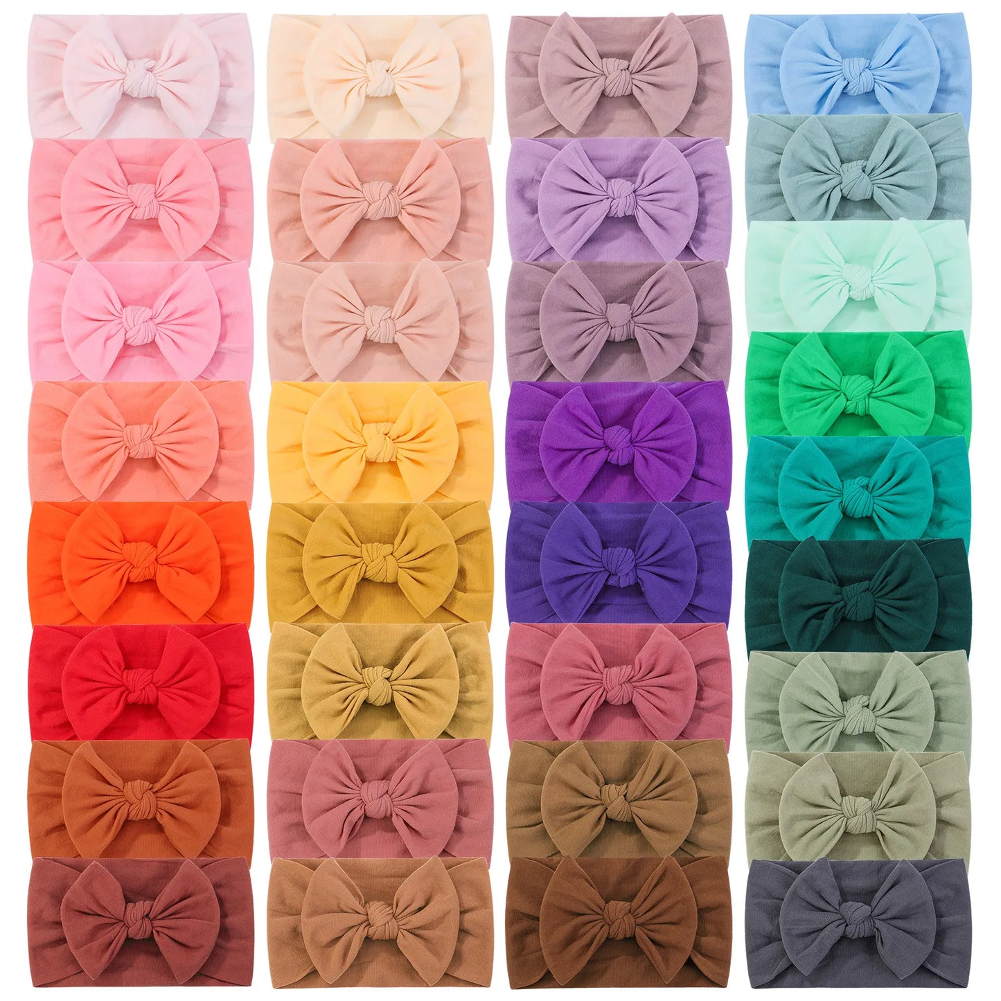 33-Color Soft Nylon Turban Headbands for Baby Girls - Ribbed Elastic Hair Accessories for Kids