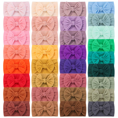 33-Color Soft Nylon Turban Headbands for Baby Girls - Ribbed Elastic Hair Accessories for Kids