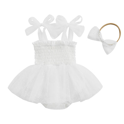 Adorable Baby Girl Summer 2-Piece Outfit Set: Sleeveless Smocked Romper Dress with Matching Headband
