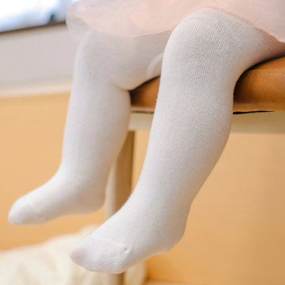 Toddler Girls Soft Cotton Blend Pantyhose - Casual Solid Color Tights for Infants