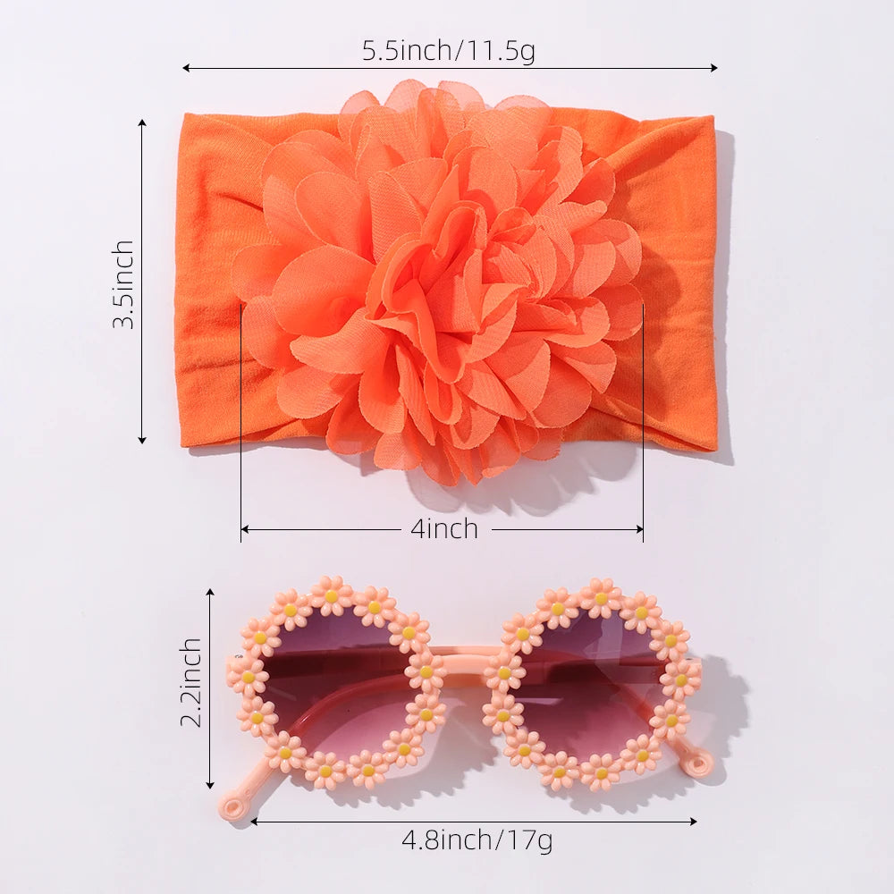 Adorable Handmade Flower Headband and Daisy Round Glasses Gift Set for Baby Girls and Toddlers