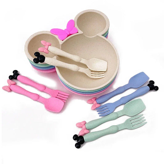 Wheat Straw Bowl Children Cartoon Tableware Set Baby Dinner Plate Baby Training Bowl Spoon Fork for Kids Baby Kids Plate