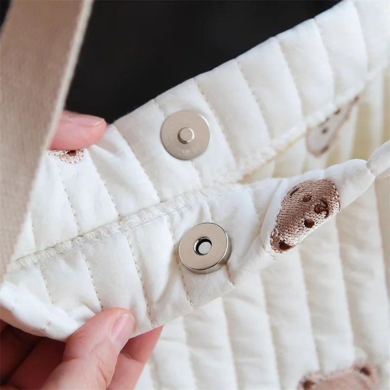 Stylish Large Capacity Embroidered Maternity Diaper Bag with Bear and Bunny Design for Stroller - Portable Travel Handbag for Moms