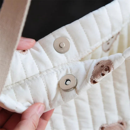 Stylish Large Capacity Embroidered Maternity Diaper Bag with Bear and Bunny Design for Stroller - Portable Travel Handbag for Moms