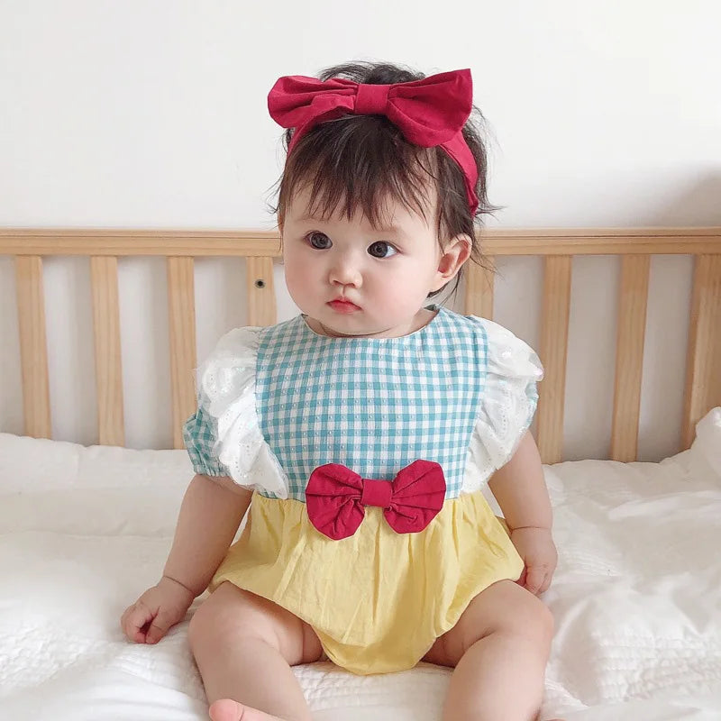 Adorable 2-Piece Summer Newborn Princess Jumpsuit with Matching Headband for Baby Girls