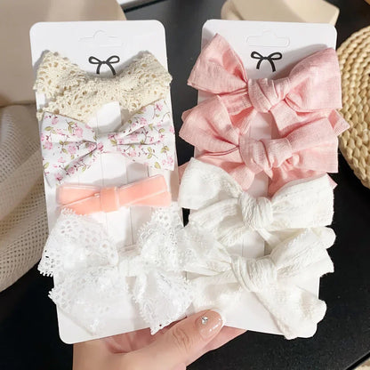 Adorable Girls' Cute Print Hairpins Set - 4/5 Pcs Sweet Cotton Bow Clips for Kids Hair Accessories, Perfect Gift & Wholesale