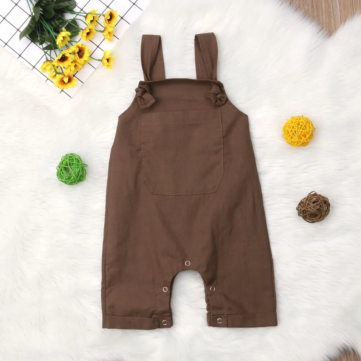 Adorable Baby Summer Jumpsuit with Adjustable Suspender Straps and Snap Bottoms, Available in Solid Colors for 0-18 Months