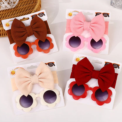 Adorable 2-Piece Newborn Hair Accessories Set - Cute Bow Headband & Bear Glasses for Infants and Kids