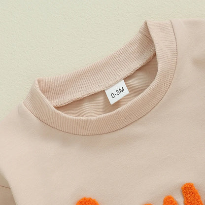 Adorable Halloween Baby Rompers for Boys & Girls - Pumpkin & Letter Embroidery, Long Sleeve Jumpsuits for Newborns