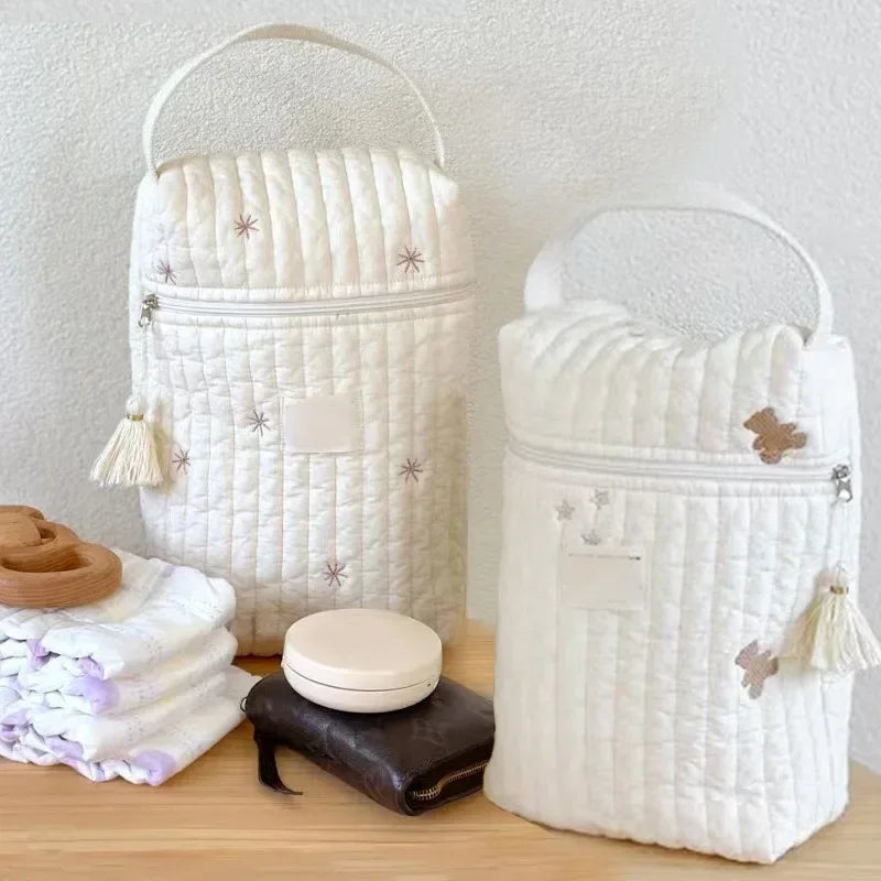 Quilted Portable Diaper Caddy Organizer for Strollers - Stylish Mommy Bag for Baby Essentials