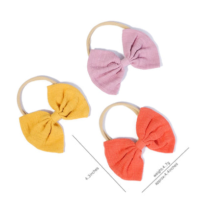 4-Pack Solid Cotton Baby Bows Headbands for Girls - Cute Elastic Nylon Hair Accessories for Newborns and Toddlers