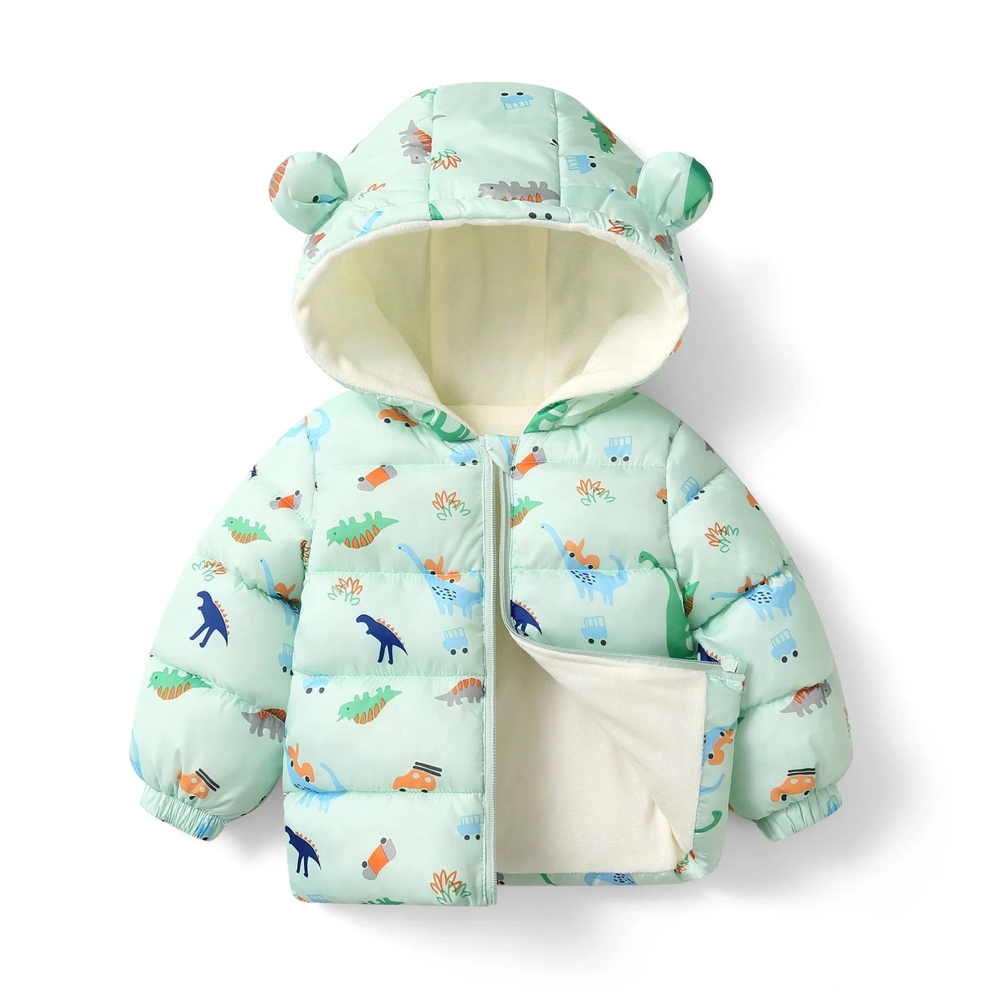 Adorable Cartoon Hooded Down Jacket for Kids - Thick Warm Cotton-Padded Winter Coat 2023 for Boys and Girls