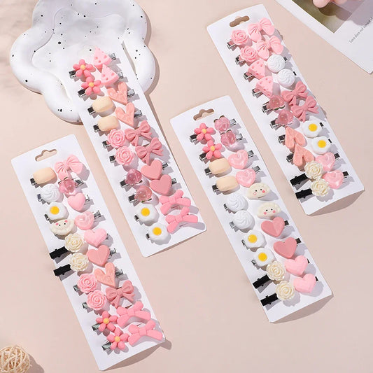 20-Piece Baby Pink Cartoon Hairpin Set for Girls - Adorable Bangs Clips and Sweet Accessories