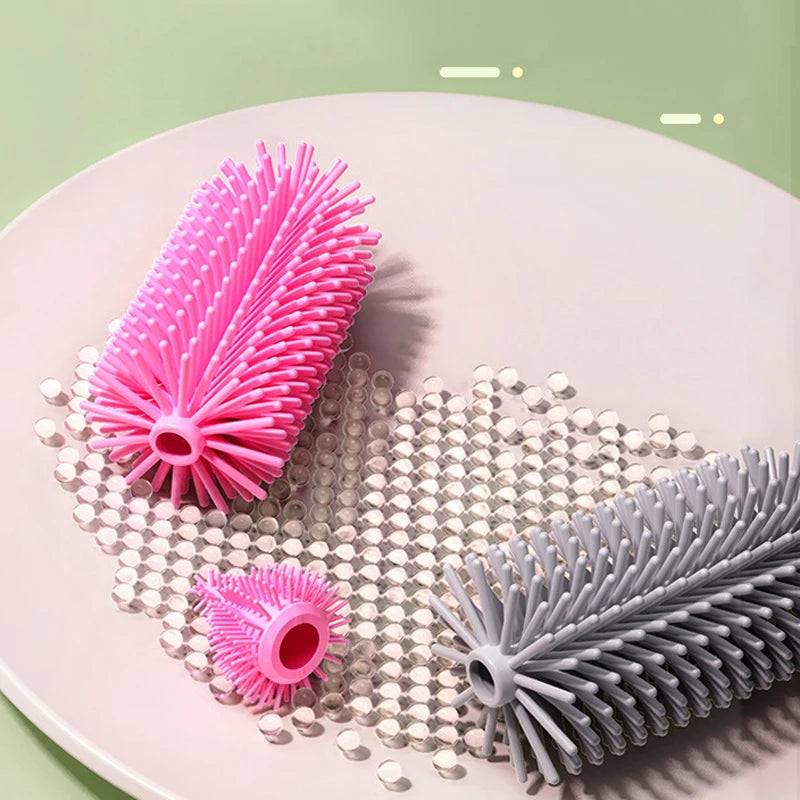 360 Degree Rotation 3 in 1 Silicone Baby Bottle Pacifier Brush Wash Water Cup Container Straw Cleaning Brush Set