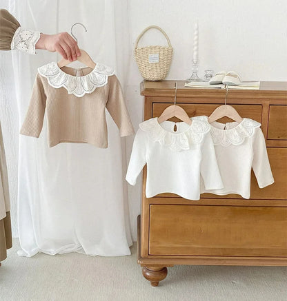 Autumn Ruffle Collar Long Sleeve T-Shirt for Newborn Girls - Cute Cotton Top for 0-2 Years
