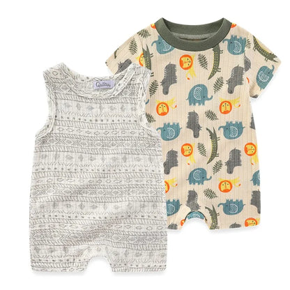 Adorable 2-Piece Summer Outfit for Newborns - Cute Cartoon Print Rompers for Boys and Girls (0-12M)