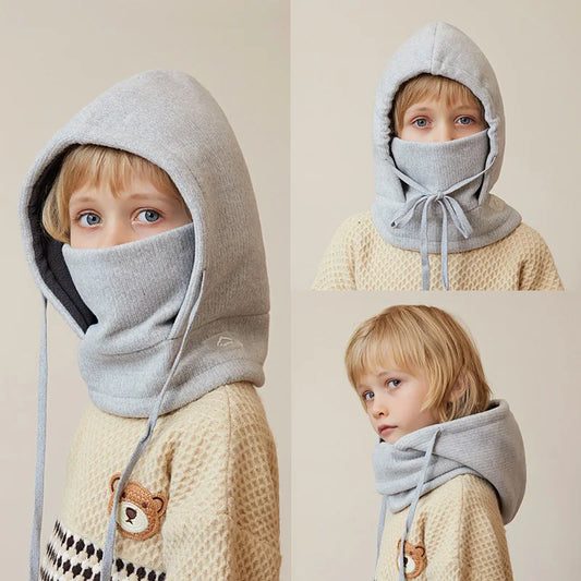 Cozy Winter Beanie Scarf & Mask Set for Kids - Fleece-Lined One-Piece Neck Protection Hat for Boys and Girls